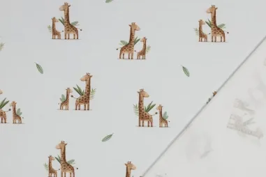 giraffe motief stoffen - Tricot stof - biologisch - digitaal giraffen - wit - 6399-001