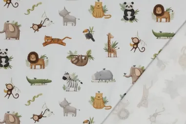 Dierenmotief stoffen - Tricot stof - biologisch - digitaal dieren - wit - 6399-011