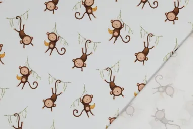 Kinderprint stoffen - Tricot stof - biologisch - digitaal apen - wit - 6399-021