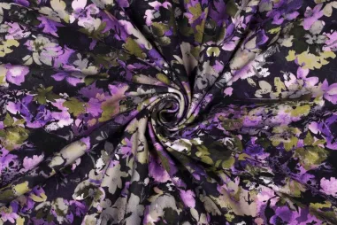 By Poppy - Sweattricot - digitaal bloemen - paars - 6483-002