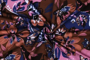 T-Shirt stoffen - Tricot stof - French Terry - digitaal bloemen - bruin multi - 6484-005