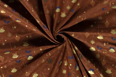 Weihnachtsmotiv - Kerststof - katoen poplin - folie kerstballen, kerstklokken & kerststerren - brique - 20749-056