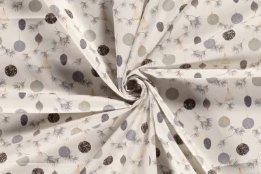 Weihnachtsmotiv - Kerststof - katoen poplin - kerstballen - lichtbeige - 20754-052