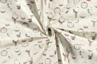 Kerststof - katoen poplin - folie rendieren - gebroken wit - 20707-051 - Kerststof - katoen poplin - kerstornamenten - gebroken wit - 20763-051