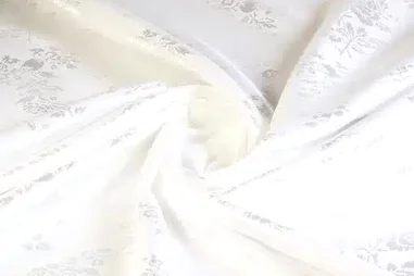 Gladde stoffen - Satijn stof - jacquard - rozen - wit - 5999-1