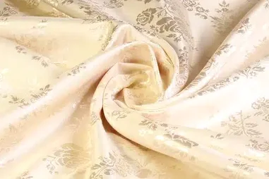 Satin - Satijn stof - jacquard - rozen - champagne - 5999-3