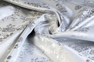 Lichtgrijs - Satijn stof - jacquard - rozen - lichtgrijs - 5999-4