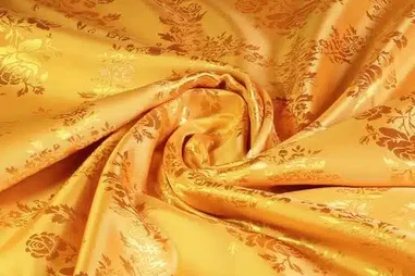 Goldgelb - Satijn stof - jacquard - rozen - goudgeel - 5999-5