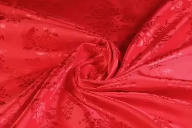 Joytex stoffen - Satijn stof - jacquard - rozen - rood - 5999-6