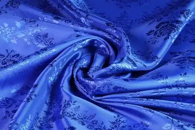 Kobalt blauwe stoffen - Satijn stof - jacquard - rozen - kobalt - 5999-7