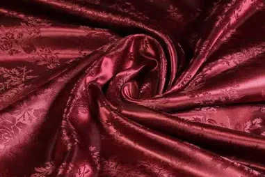 Glanzende stoffen - Satijn stof - jacquard - rozen - bordeaux - 5999-9