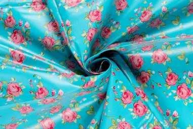 Stoffe - Tafelzeil - rozen - aqua - 1838-024