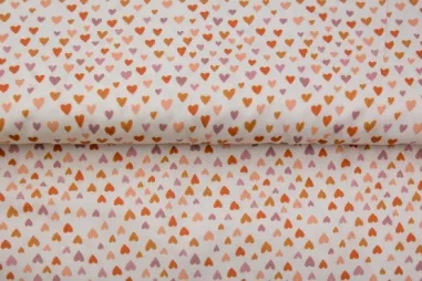 Hartjes stoffen - Tricot stof - digitaal hartjes - wit oranje - 26145-12