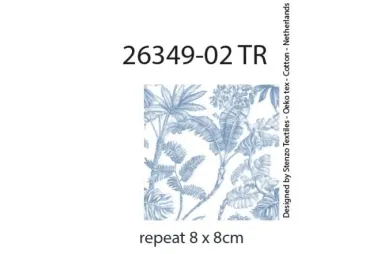 Rekbare stoffen - Tricot stof - digitaal palm - wit blauw - 26349-02