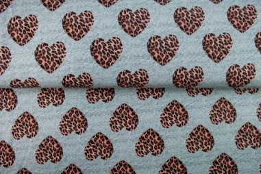 Tricot stoffen - Tricot stof - French Terry - digitaal panterhartjes - grijs - 26520-16