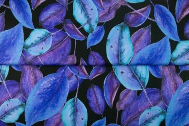 Jersey - Tricot stof - digitaal bladeren - paars blauw - 26805-09VI