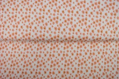 Badkleding stoffen - Tricot stof - ribtricot - digitaal bloemetjes - wit oranje - 26356-02