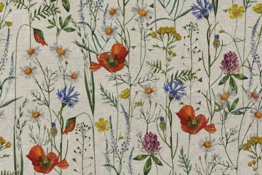 Naturel - Deco stof - linnenlook - digitaal veldbloemen - naturel multi - 1932-027