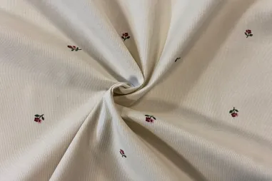 Creme - Ribcord stof- fijne rib 21W - corduroy - bloemetjes - crème - 24350-052