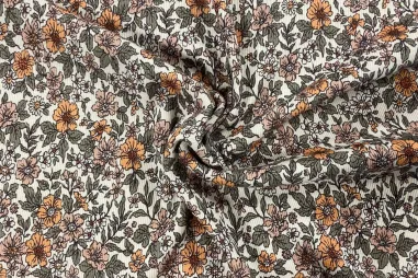 Gebroken witte stoffen - Tricot stof - ribtricot - bloemetjes - gebroken wit - 23570-051