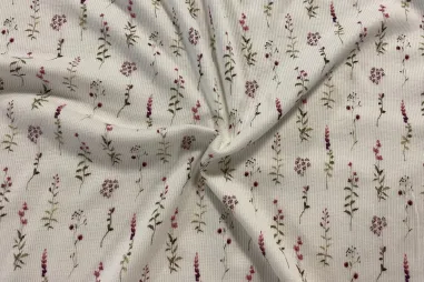 Nieuwe stoffen - Tricot stof - ribtricot - digitaal bloemetjes & blaadjes - gebroken wit - 25447-051