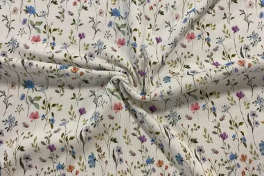 250gr/M² - Tricot stof - ribtricot - digitaal bloemen - gebroken wit - 25503-051