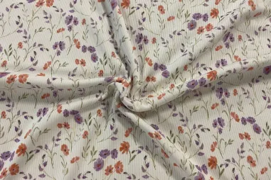 Tricot stoffen - Tricot stof - ribtricot - digitaal bloemen - gebroken wit - 25501-051