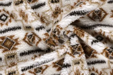 Fleece stoffen - Fleece stof - sherpa fleece - jacquard - abstract - gebroken wit - 26/24391-051