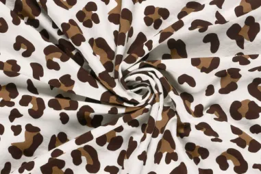 92% katoen, 8% elastan stoffen - Tricot stof - French Terry - digitaal luipaardprint - gebroken wit - 24417-051