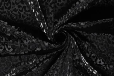 Feestkleding stoffen - Fluweel stof - foliedruk - dierenprint - zwart - 24304-069