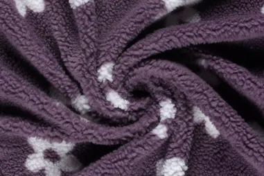 100% polyester stoffen - Fleece stof - sherpa fleece - jacquard - bloemen - mauve - 24388-043