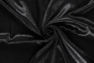 Glanzende stoffen - Satijn stof - stretch - foliedruk - zwart - 24315-069