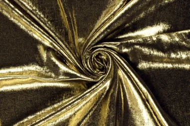 Feestkleding stoffen - Satijn stof - stretch - foliedruk - goud - 24315-080