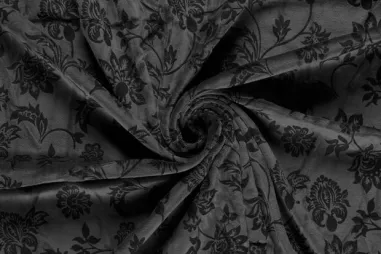 80% katoen, 20% polyester stoffen - Nicky velours - bloemen - donkergrijs - 24372-068