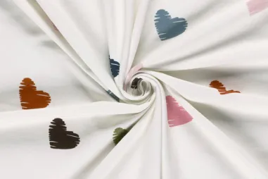 Soepele stoffen - Tricot stof - French Terry - digitaal harten - gebroken wit - 26/24411-051