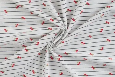 Fruit stoffen - Tricot stof - kersen - rood - 10347-150