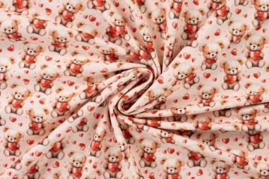 Tricot stoffen - Tricot stof - digitaal beertjes - zalm - 50170-320