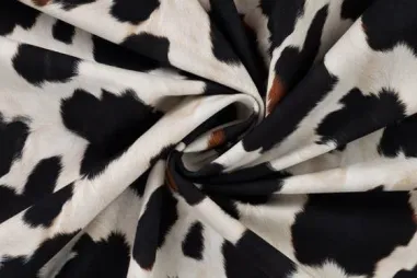 Tricot stoffen online - Tricot stof - French Terry - digitale koeien(vel) print - ecru - 60102-510