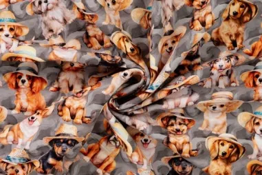 Dierenmotief stoffen - Tricot stof - French Terry - digitaal honden - grijs multi - 60107-620