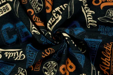 90% katoen, 10% polyester stoffen - Joggingstof - digitaal baseball - donkerblauw - 26/24426-008