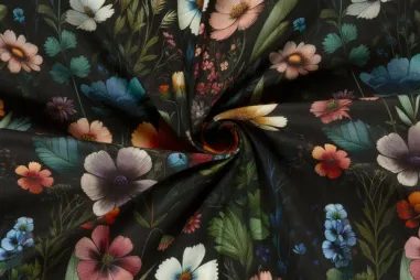 Multi Stoffe - Panama-Stoff – digitale Blumen – schwarz multi – 1953-069