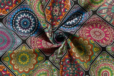 Multi kleur stoffen - Panama stof - digitaal mandala's - multi - 1963-069