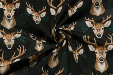 100% Baumwolle - Panama stof - digitaal herten - zwart multi - 1968 -069