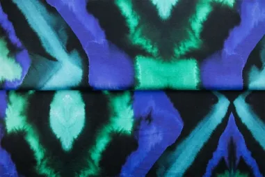 Jurk stoffen - Tricot stof - digitaal abstract - zwart blauw multi - 26800-09VI