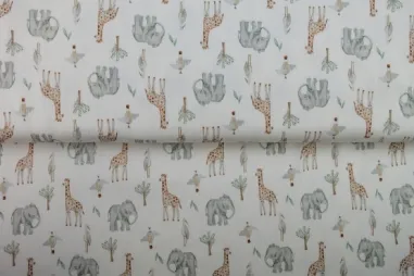 Baby broekje stoffen - Tricot stof - ribtricot - digitaal dieren - wit - 26336-02