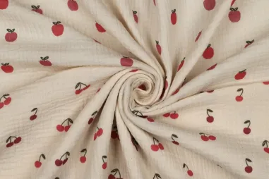 Ledikantdeken stoffen - Hydrofiel stof - appels - naturel - 6129-002