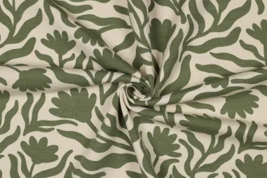 210gr/M² - Sweattricot - bloemen - legergroen - 6610-002