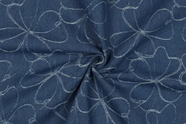 Denim stoffen - Spijkerstof - denim - jacquard bloemen - indigo - 26/3869-001
