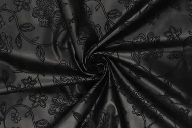 Kunstleder und Suedine - Kunstlederstoff – vegan Leder washed – Blumen – schwarz – 22251-997