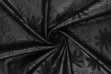 NB19 12501-069 Jersey Rippe schwarz - Kunstlederstoff – vegan Leder washed – Blumen – schwarz – 22251-999